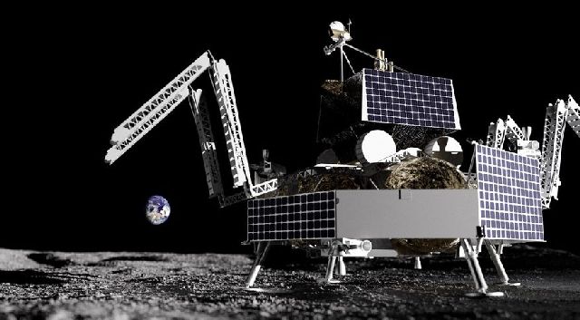 Astrobotic will deliver the VIPER rover, seen in this
illustration atop the company's Griffin lunar lander, to the south polar region
of the moon in late 2023 under a CLPS task order valued at $199.5 million.
Credit: Astrobotic